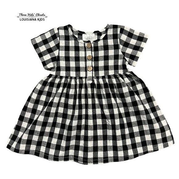 Mebie 18m Baby Black Checkered Linen Blend Dress - Picture 1 of 5